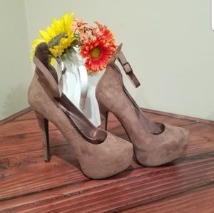 brown suede high heels